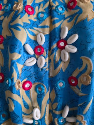 Abito lungo floreale blu e beige