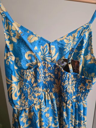Abito lungo floreale blu e beige