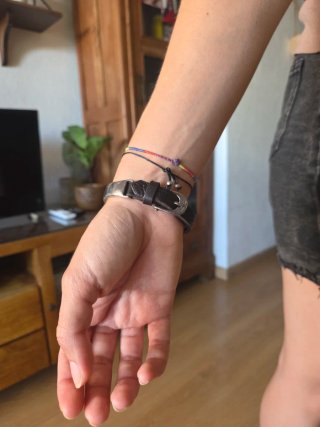Pulsera Ciclón Bocado Piel y Baño Plata