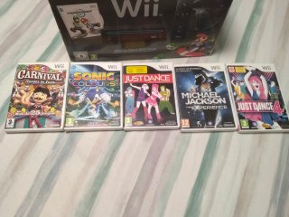 Consola Wii Negra + Caja + Mario Kart