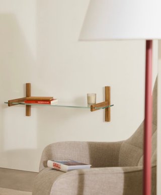 Estantería modular Sitra 1 balda de cristal y madera maciza roble 90 cm FSC Mix Credit