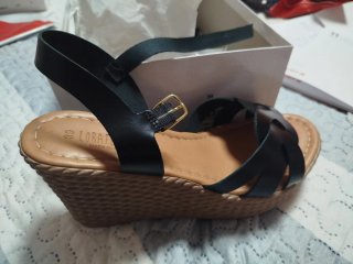 Sandalias Lora Ferri Talla 39 Cuña Negra Marrón