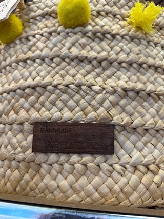 Borsa mare paglia Labelrose con pompon gialli