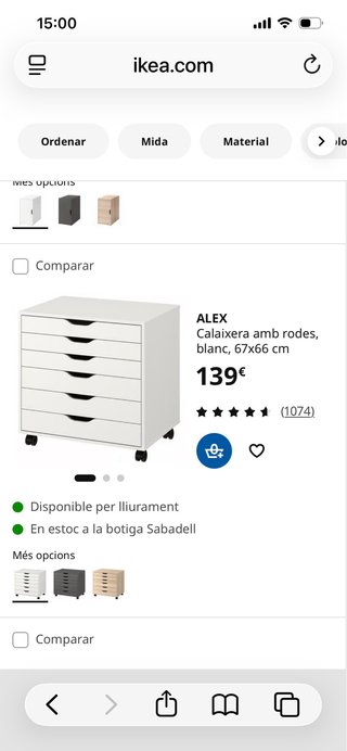 Cajonera Ikea Alex Blanca