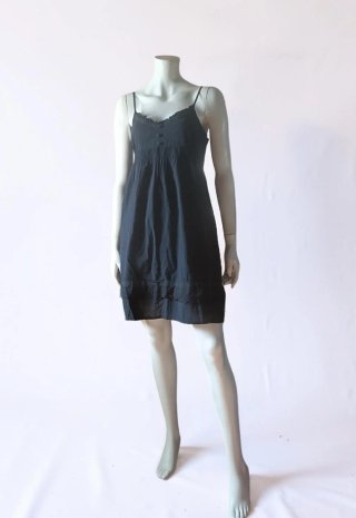 Vestido algodón negro romántico encaje talla 42