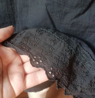Vestido algodón negro romántico encaje talla 42