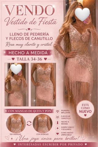 Vestido de fiesta pedrería y flecos