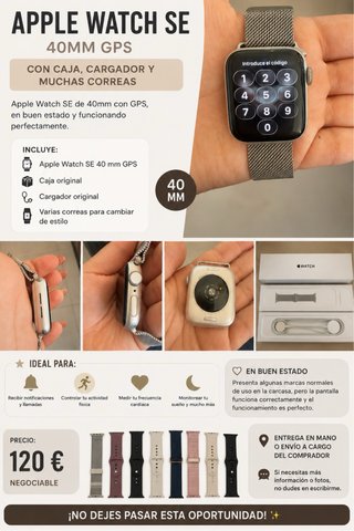 Apple Watch SE 40mm GPS + Caja + Cargador