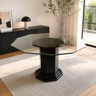 Mesa de salón cristal y madera octogonal