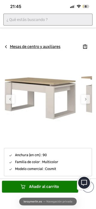Mesa centro elevable para comer en sofá