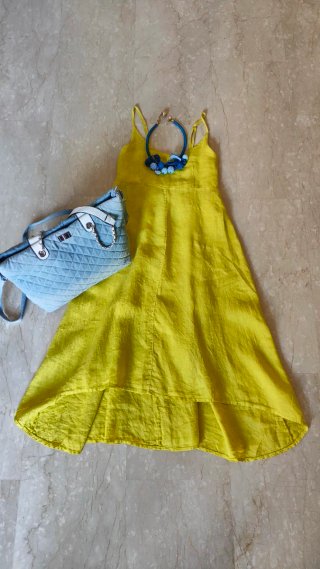 Abito midi in lino giallo taglia L