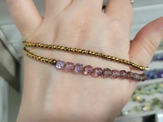 Pulsera doble dorada y rosa
