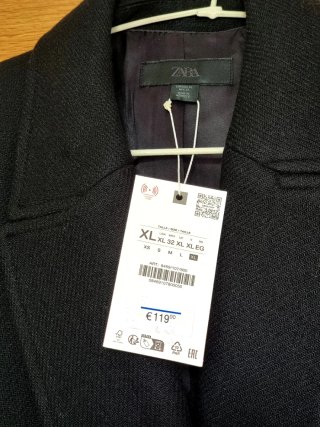 T. XL Zara Abrigo Largo Cruzado 50% Lana Negro