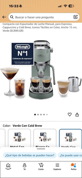 Cafetera DeLonghi Verde EC890.GR