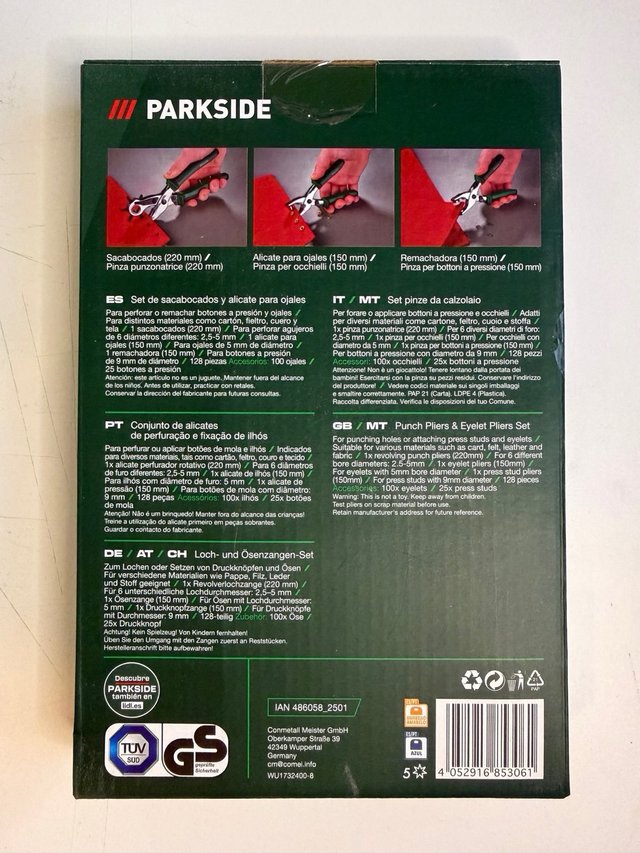 Set Parkside Sacabocados y Alicate Ojales