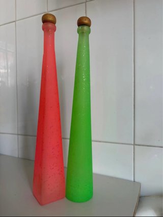 Coppia bottiglie vetro colorate