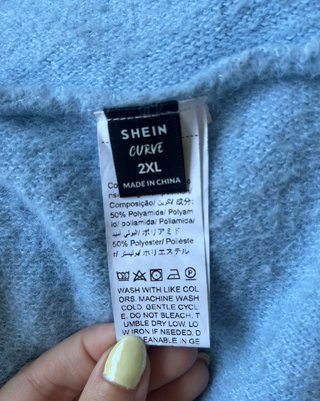 Jersey suave efecto pelo azul cuello de pico