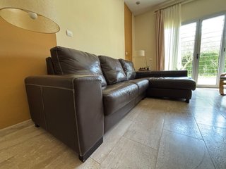 Sofá Chaise Longue Piel Chocolate 3 Plazas