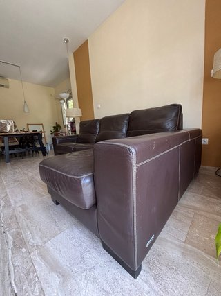 Sofá Chaise Longue Piel Chocolate 3 Plazas