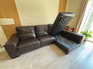 Sofá Chaise Longue Piel Chocolate 3 Plazas