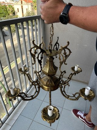 Lámpara de araña de 6 brazos de bronce, nueva