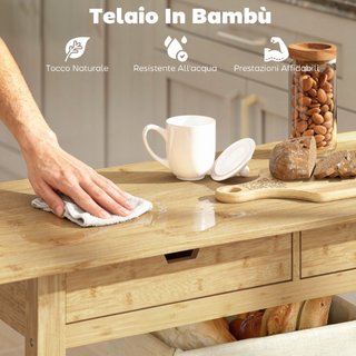 Carrello Cucina in Legno di Bambù con 2 Cassetti,
