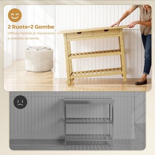 Carrello Cucina in Legno di Bambù con 2 Cassetti,
