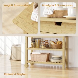 Carrello Cucina in Legno di Bambù con 2 Cassetti,
