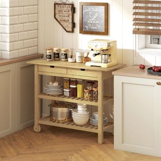 Carrello Cucina in Legno di Bambù con 2 Cassetti,