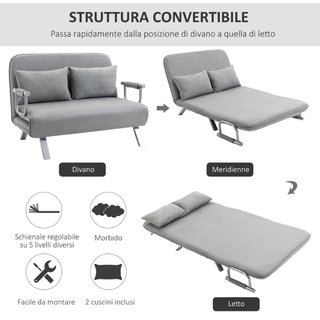 Divano Letto Singolo in Finta Pelle con Seduta Reg