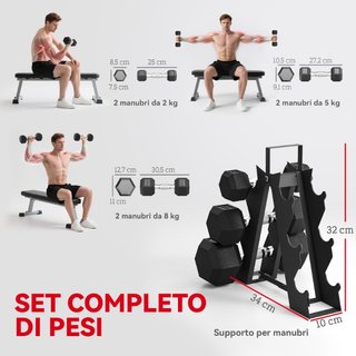 Set di Manubri Palestra con Supporto in Metallo e