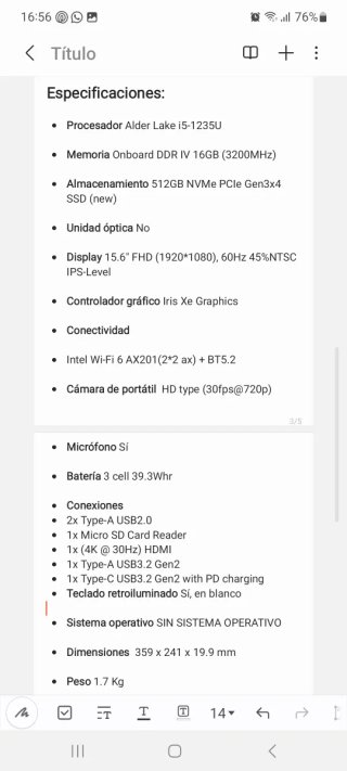 MSI Modern i5 1235U 16GB ram. 512GB SSD 15.6"