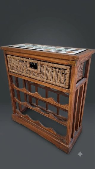 Botellero Rústico Vintage con cajón de mimbre.
