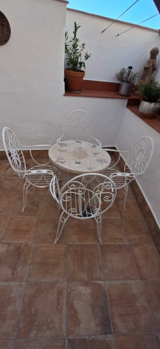 Conjunto Terraza Hierro Forjado y Mesa Terrazo