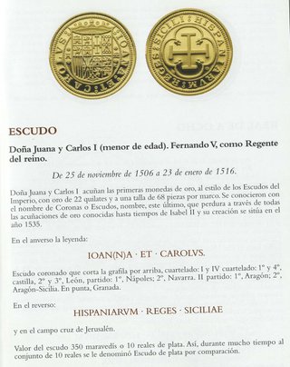Moneda Escudo Oro Dña Juana 1535. 28 mm. Perfecta