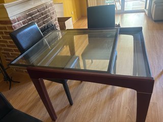 Mesa de comedor extensible de madera y cristal