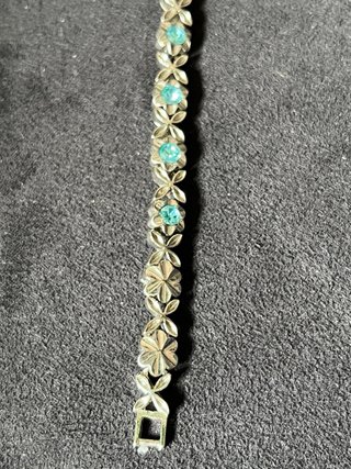 Bracciale fiore strass turchese e metallo