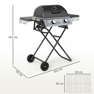 Barbecue a Gas Portatile con 2 Bruciatori e 2 Tavo