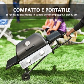 Barbecue a Gas Portatile con 2 Bruciatori e 2 Tavo