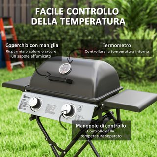 Barbecue a Gas Portatile con 2 Bruciatori e 2 Tavo