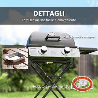 Barbecue a Gas Portatile con 2 Bruciatori e 2 Tavo