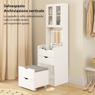 Toeletta Trucco con Specchio Illuminato e Sgabello