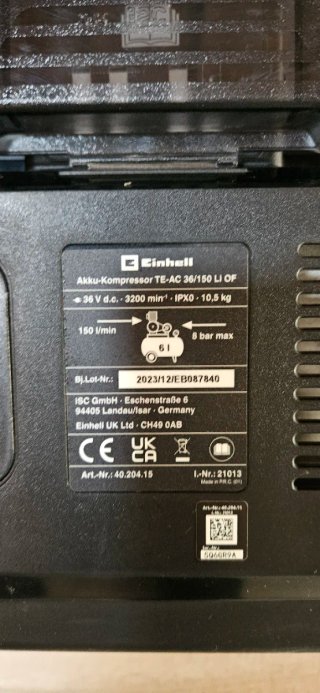 Compresor Einhell TE-AC 36/150 Li OF batería 36V