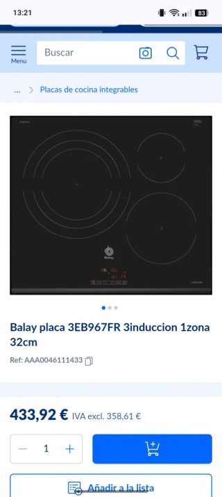 Placa inducción Balay
