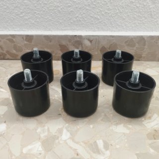 Lote de 6 patas negras de plástico rosca M10