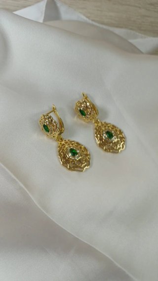 Pendientes Zarina Vintage Chapado Oro 18k Esmerald