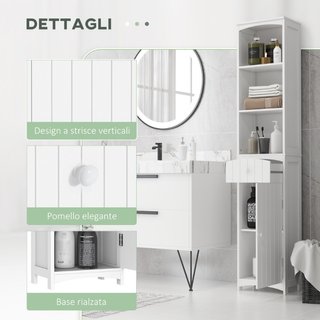 Mobiletto a Colonna Bagno Salvaspazio in MDF Bianc