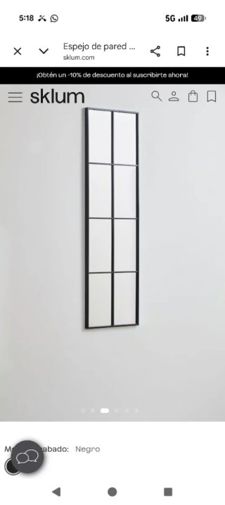 Espejo Pared Rectangular Negro 40x130cm