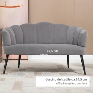 Divano 2 Posti in Velluto con Gambe in Metallo e S