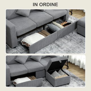 Divano 3 Posti Modulare con Pouf Contenitore in Ve